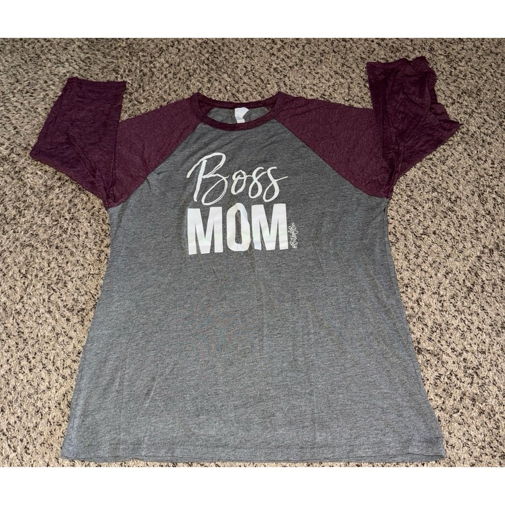 Bella & Canvas Women's "Boss Mom"  Quarter sleeve Baseball‎ Tee Size XL